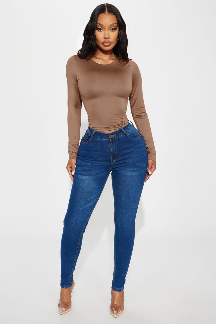 Brenda Double Lined Long Sleeve Top - Taupe