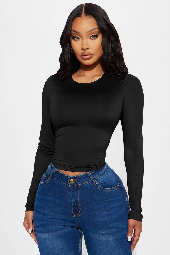 Brenda Double Lined Long Sleeve Top - Black