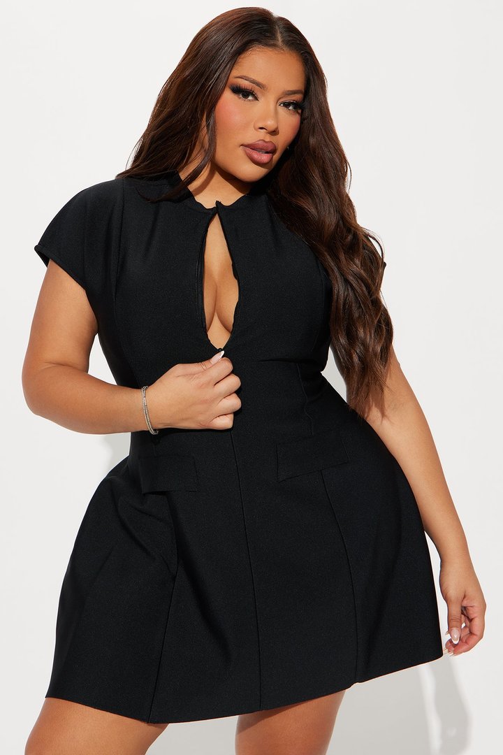 Power Trip Bandage Aline Mini Dress - Black