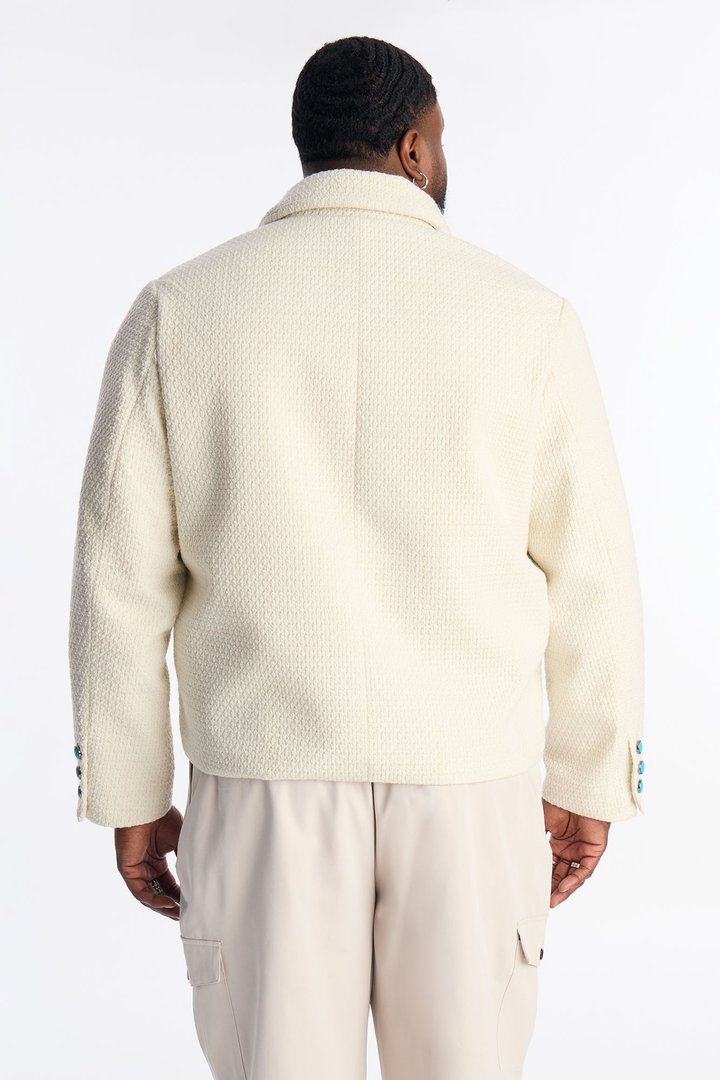 Cropped Tweed Bright Etoile Button Up Jacket - Off White