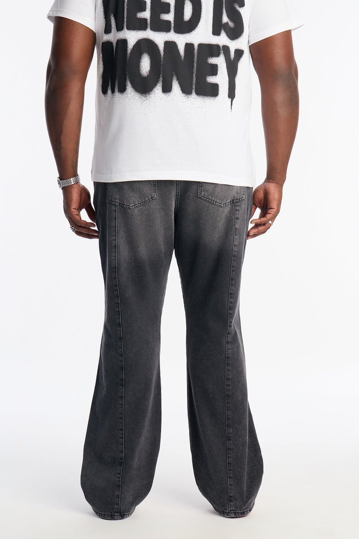 Stacked Slim Flare Paneled Down Jean - Black Wash