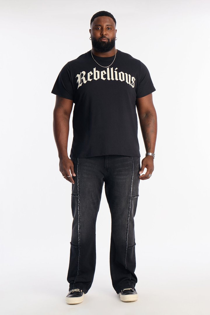 Stacked Skinny Flare Frayed Along Panel Jean - Black Wash