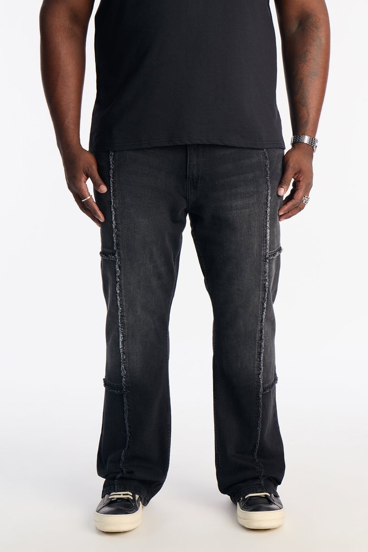 Stacked Skinny Flare Frayed Along Panel Jean - Black Wash