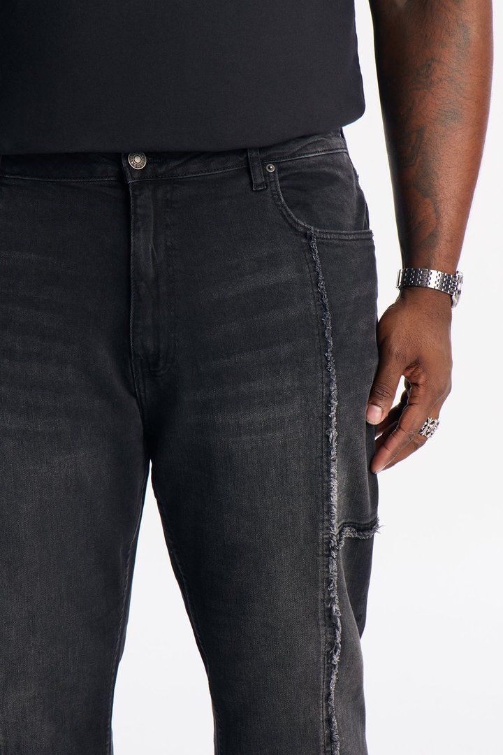 Stacked Skinny Flare Frayed Along Panel Jean - Black Wash