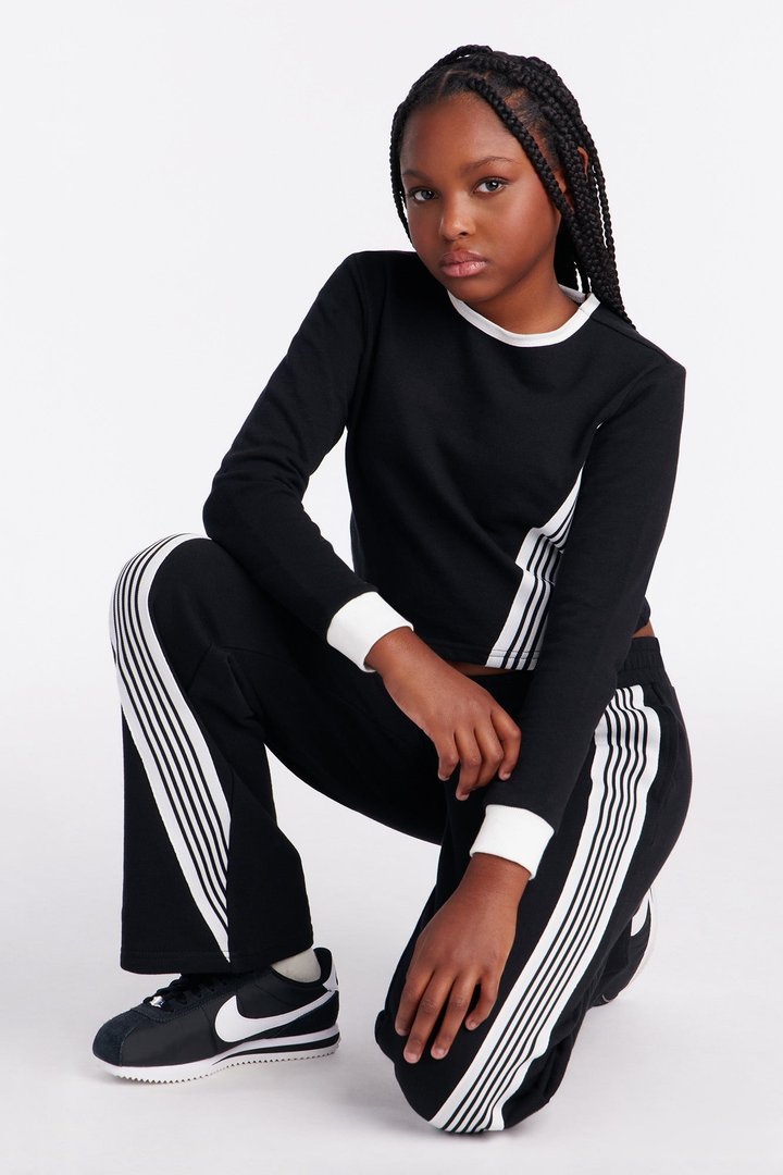 Mini Long Sleeve Varsity Babe Pant Set - Black/White