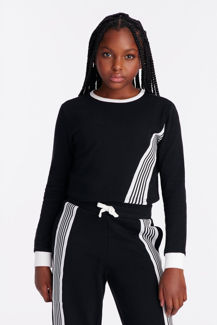 Mini Long Sleeve Varsity Babe Pant Set - Black/White