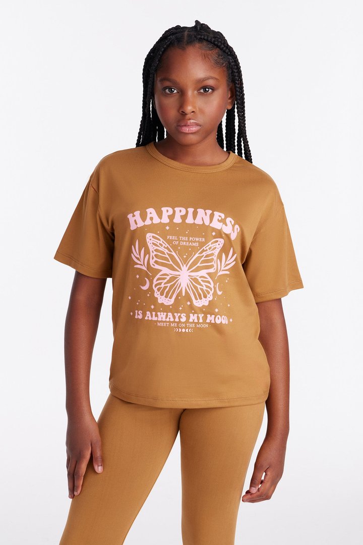Mini Happiness Is Always My Mood Legging Set - Mocha