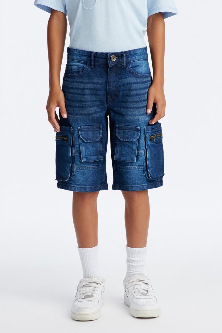 Mini Going Places Cargo Denim Shorts - Indigo