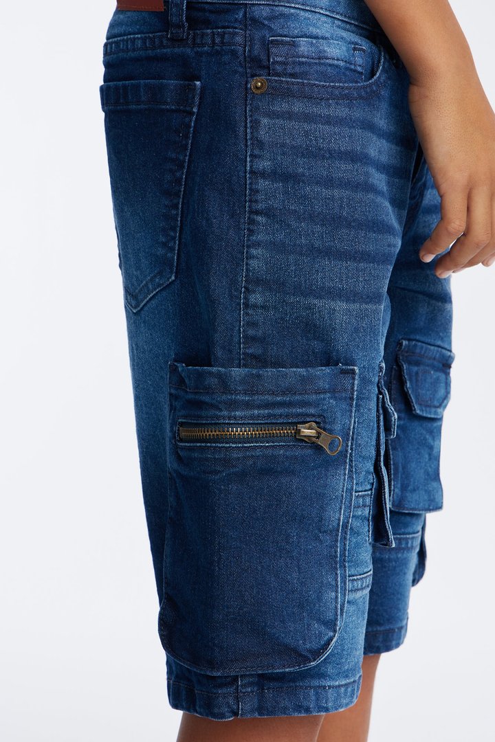 Mini Going Places Cargo Denim Shorts - Indigo