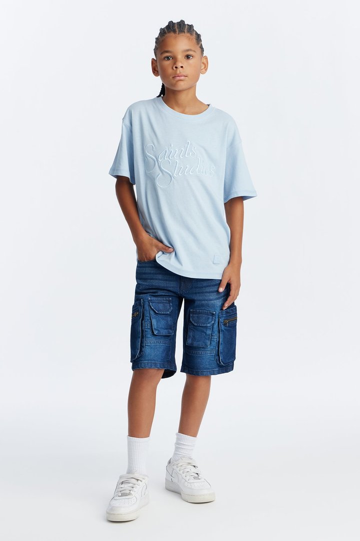 Mini Going Places Cargo Denim Shorts - Indigo