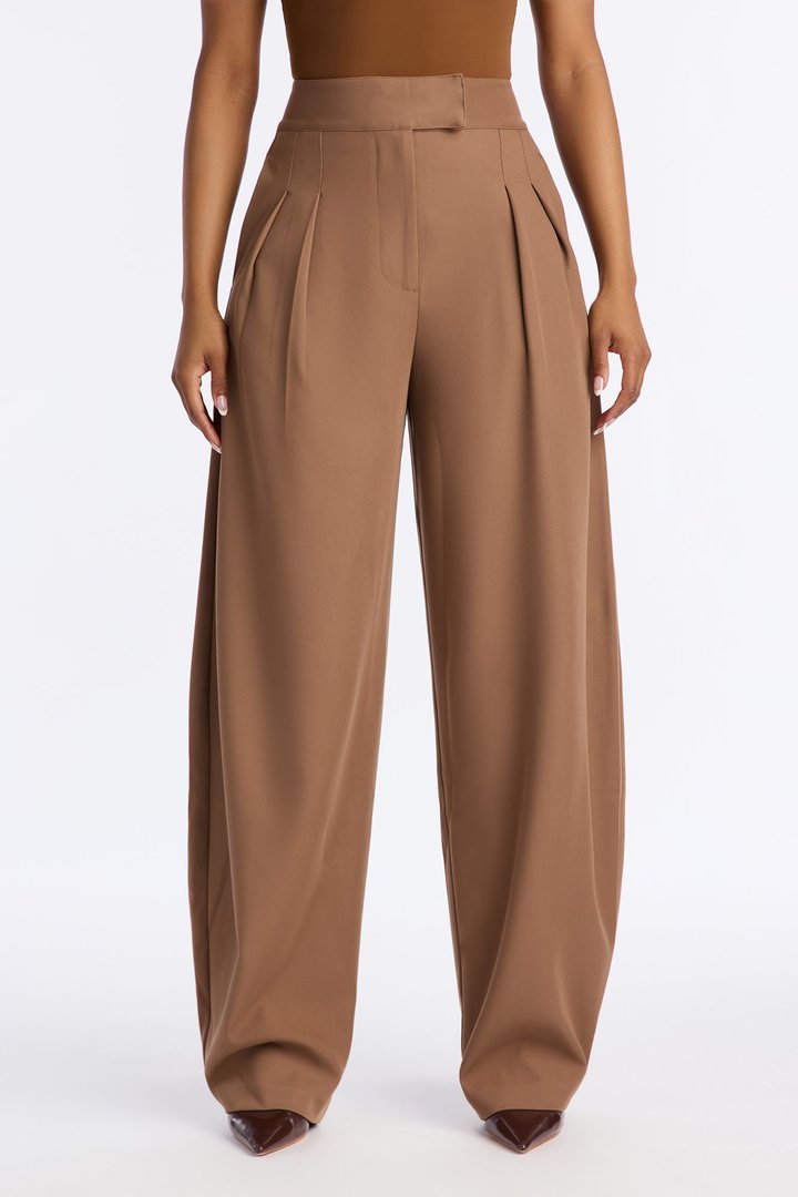 Long Lasting High Waisted Barrel Leg Trouser Pant 32″ - Camel