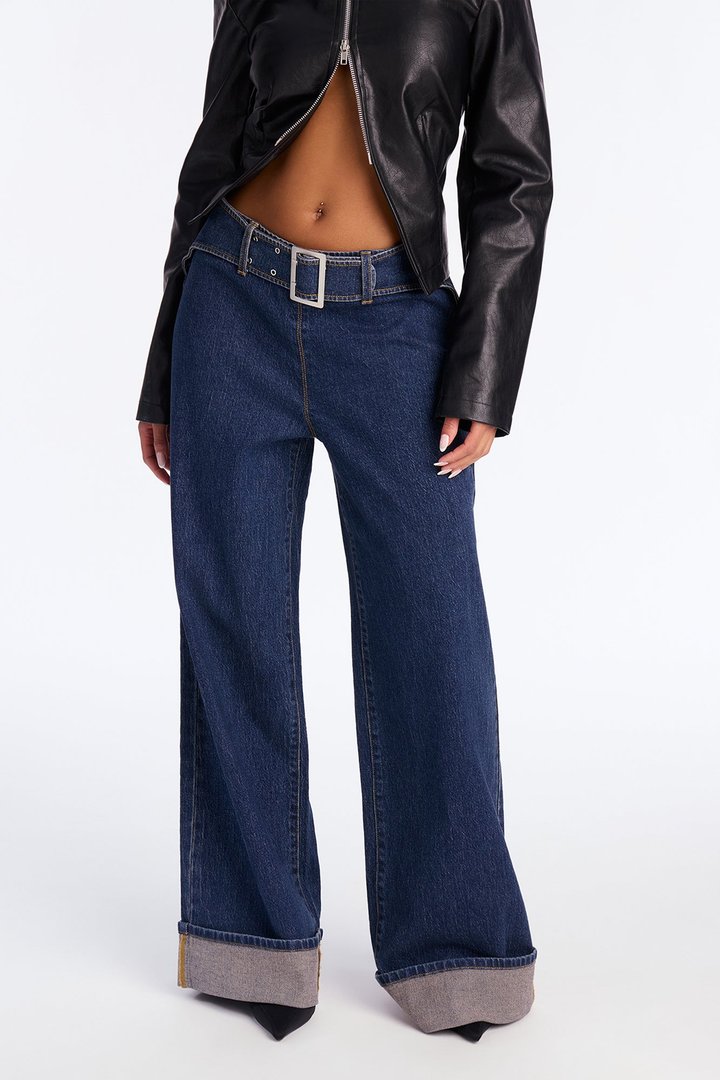 Best Dressed Cuffed Wide Leg Jeans - Dark Wash