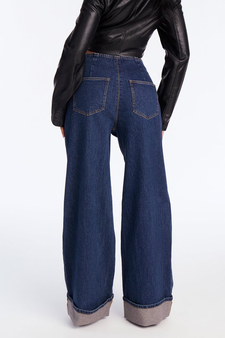 Best Dressed Cuffed Wide Leg Jeans - Dark Wash