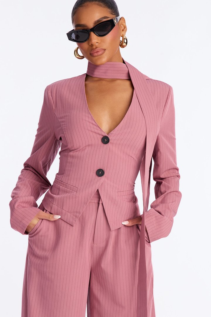 Baldwin Blazer Scarf Pant Set - Mauve