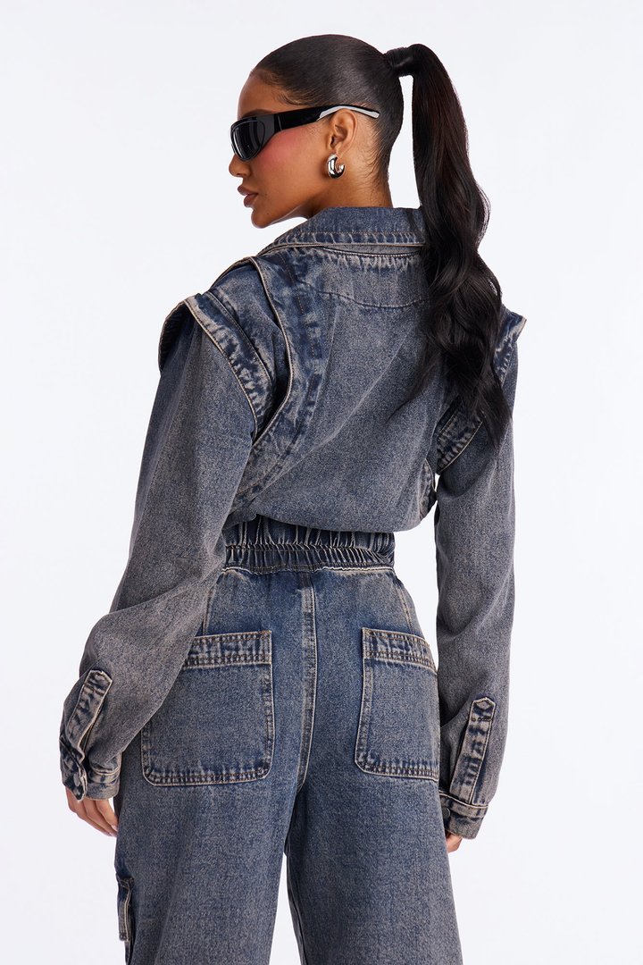 Get To You Denim Jacket - Acid Wash Blue