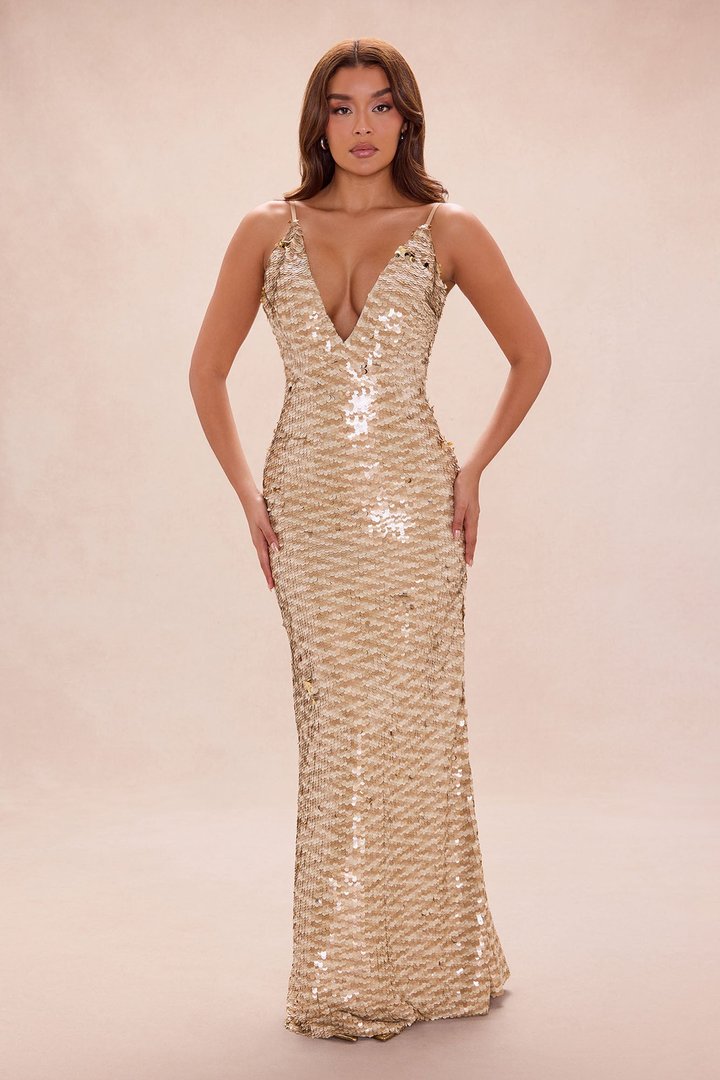 I Am The Prize Sequin Maxi Dress - Gold