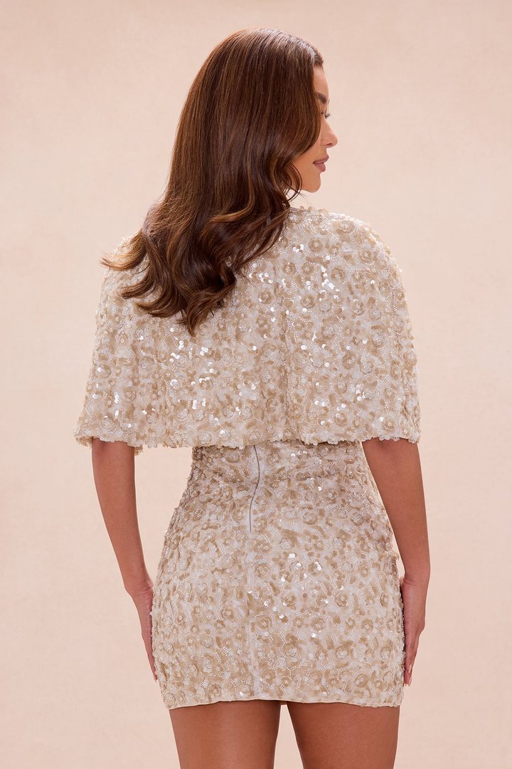 Hollie 2 Piece Sequin Mini Dress Set - Taupe