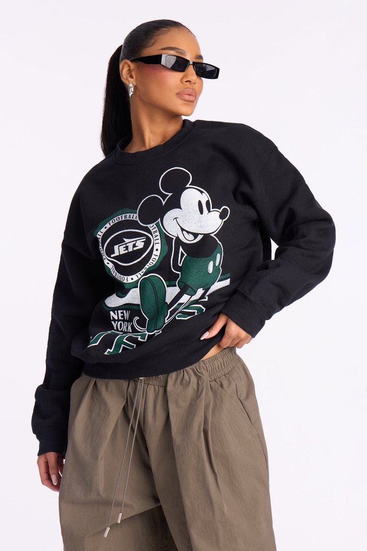 Mickey Mouse X NFL New York Jets Crew Fleece Sweatshirt - Black