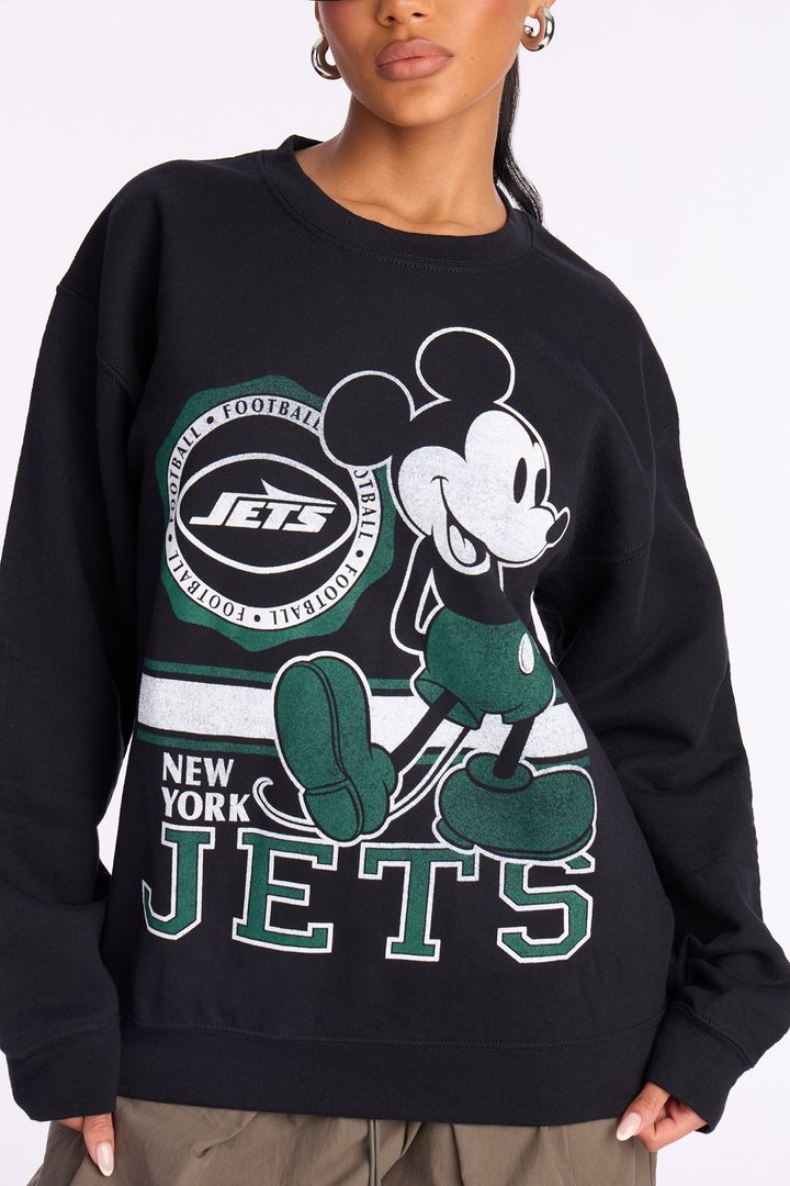 Mickey Mouse X NFL New York Jets Crew Fleece Sweatshirt - Black