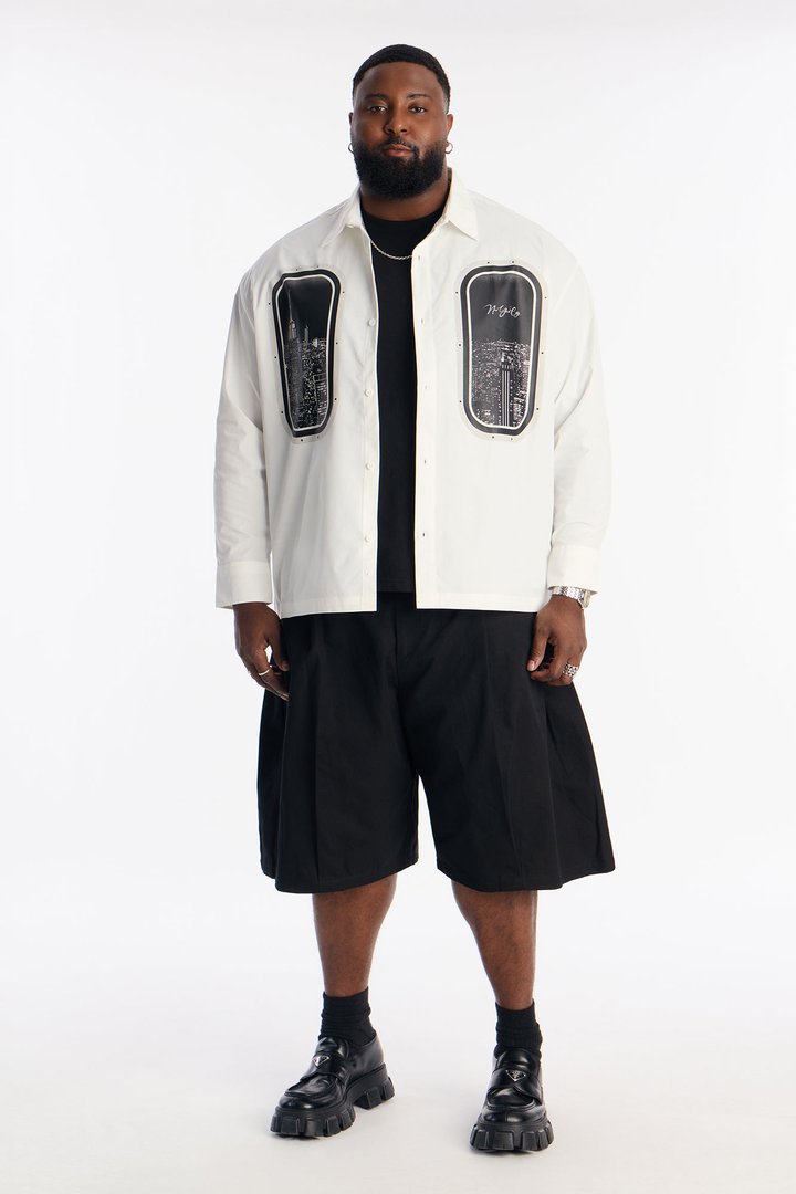 Skyline Views Button Up Shirt - White