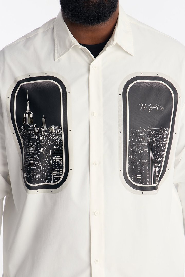 Skyline Views Button Up Shirt - White