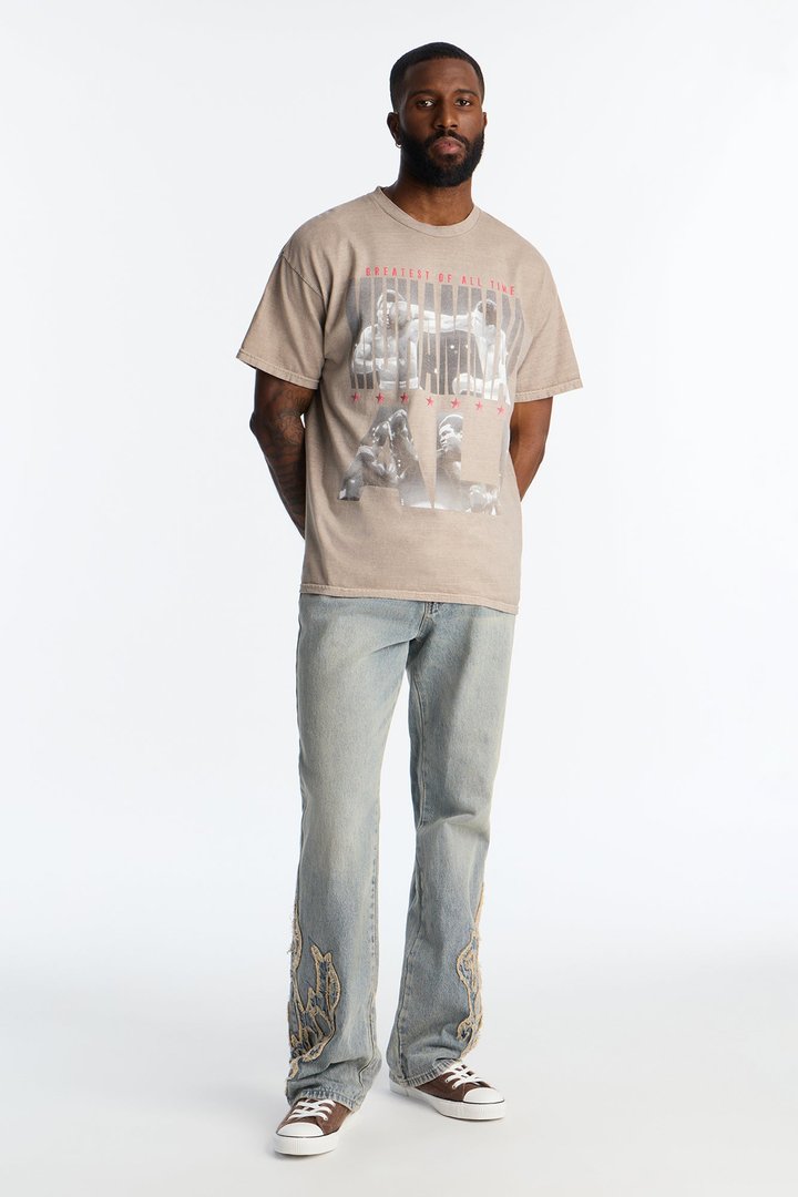 Oversized Muhammad Ali GOAT Short Sleeve Tee - Taupe