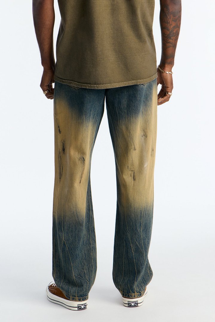 Straight Runoff Distressed Jean - Dark Wash