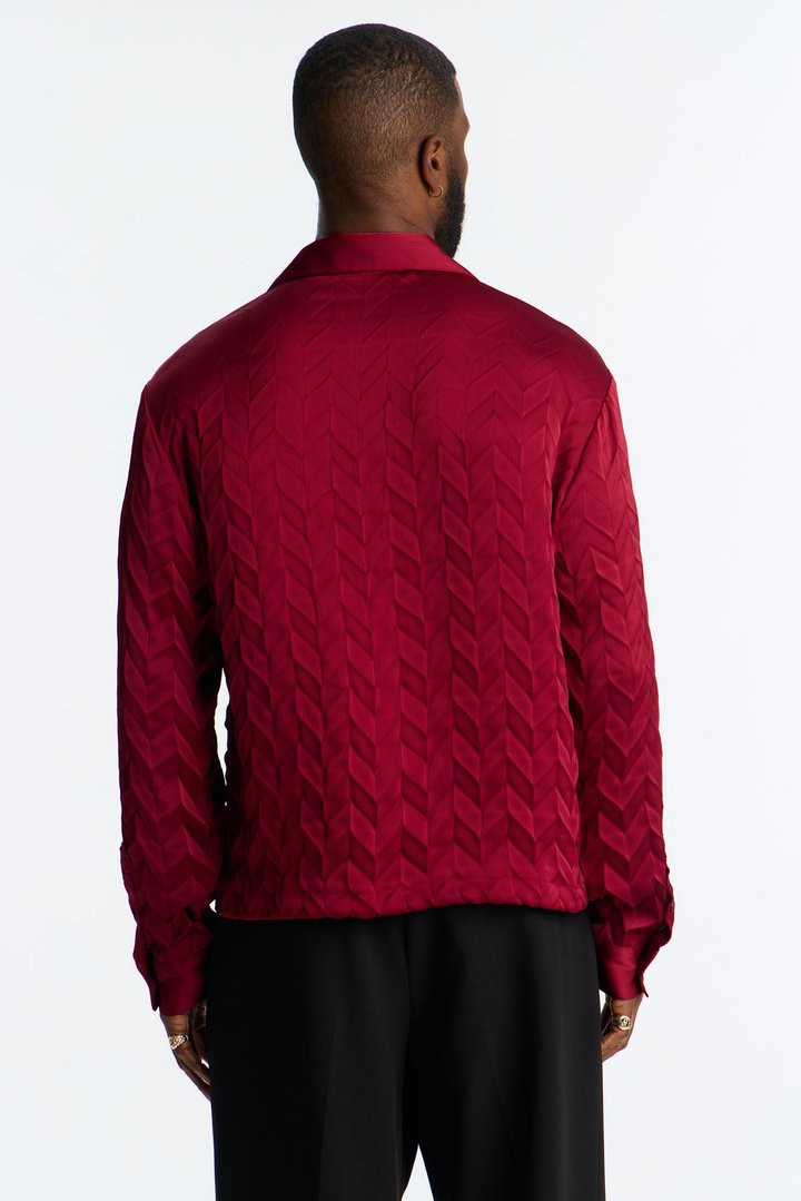 Prism Weave Button Up Shirt - Burgundy
