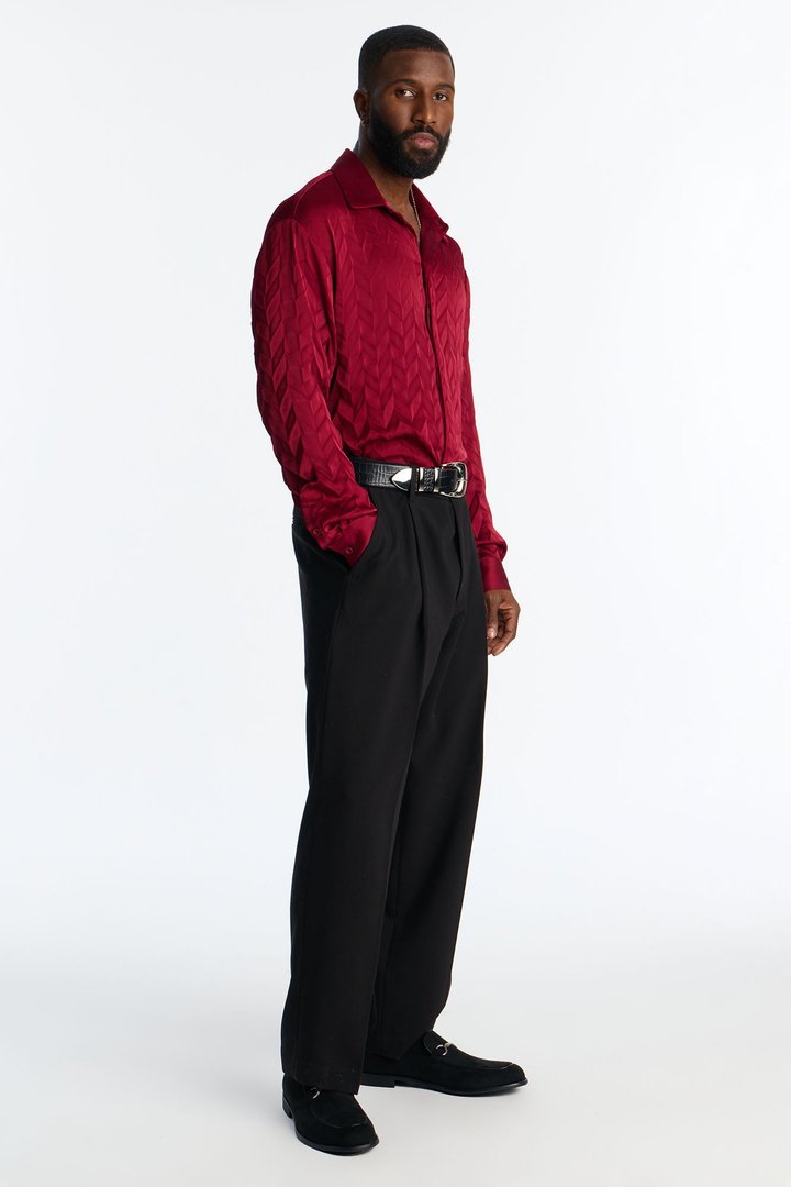 Prism Weave Button Up Shirt - Burgundy
