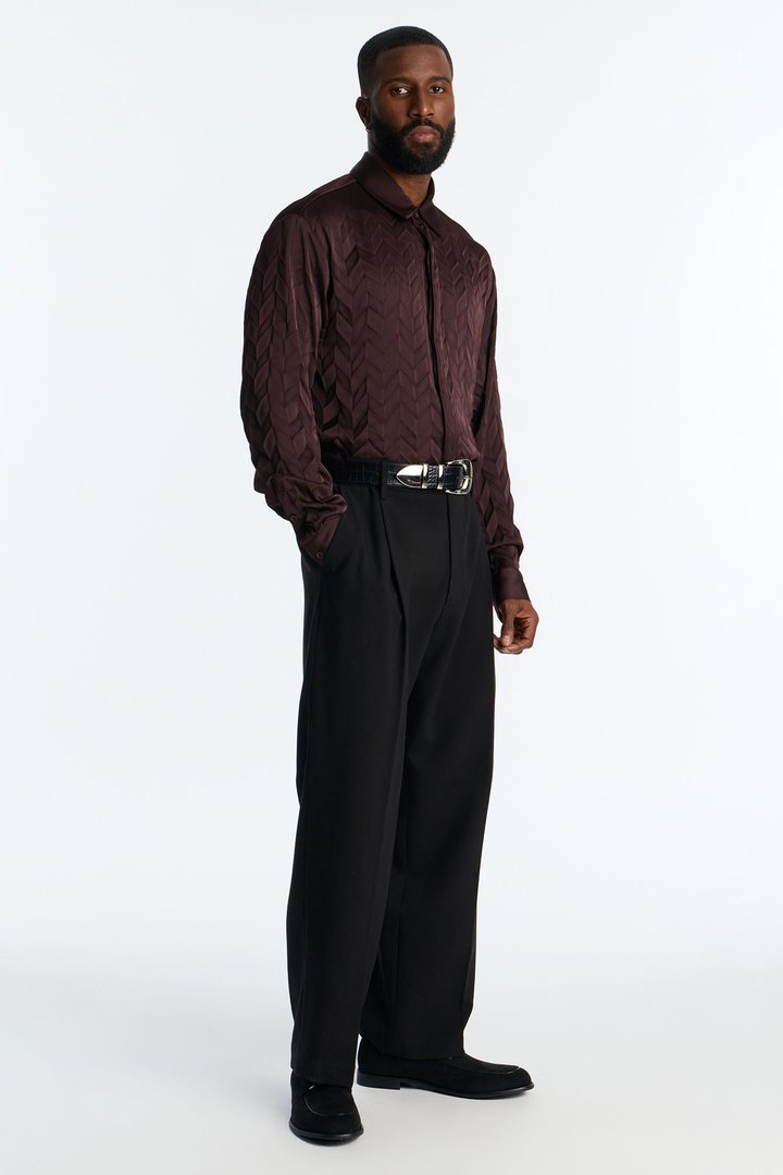 Prism Weave Button Up Shirt - Brown