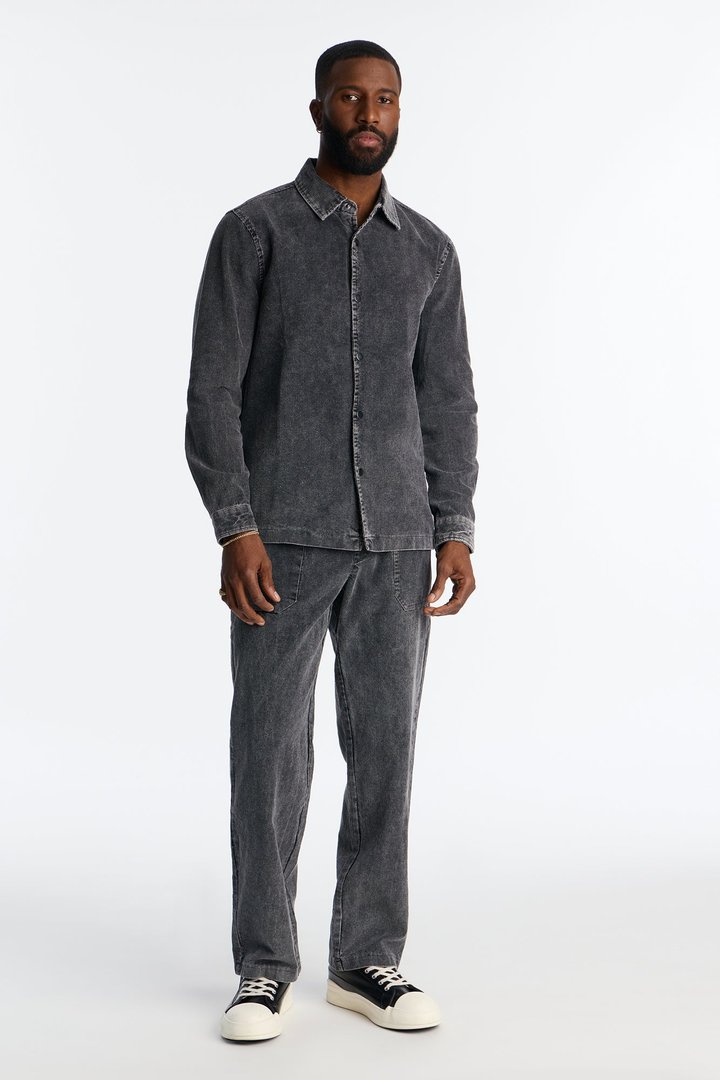 Chi Town Corduroy Button Up Shirt - Acid Wash Black