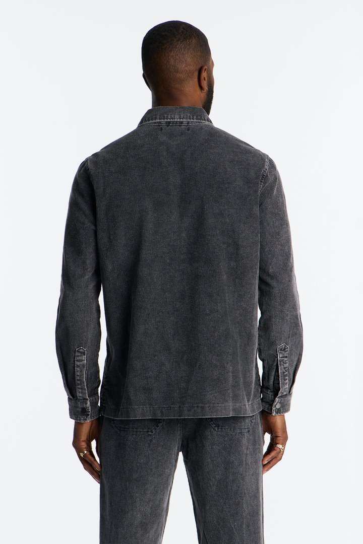 Chi Town Corduroy Button Up Shirt - Acid Wash Black