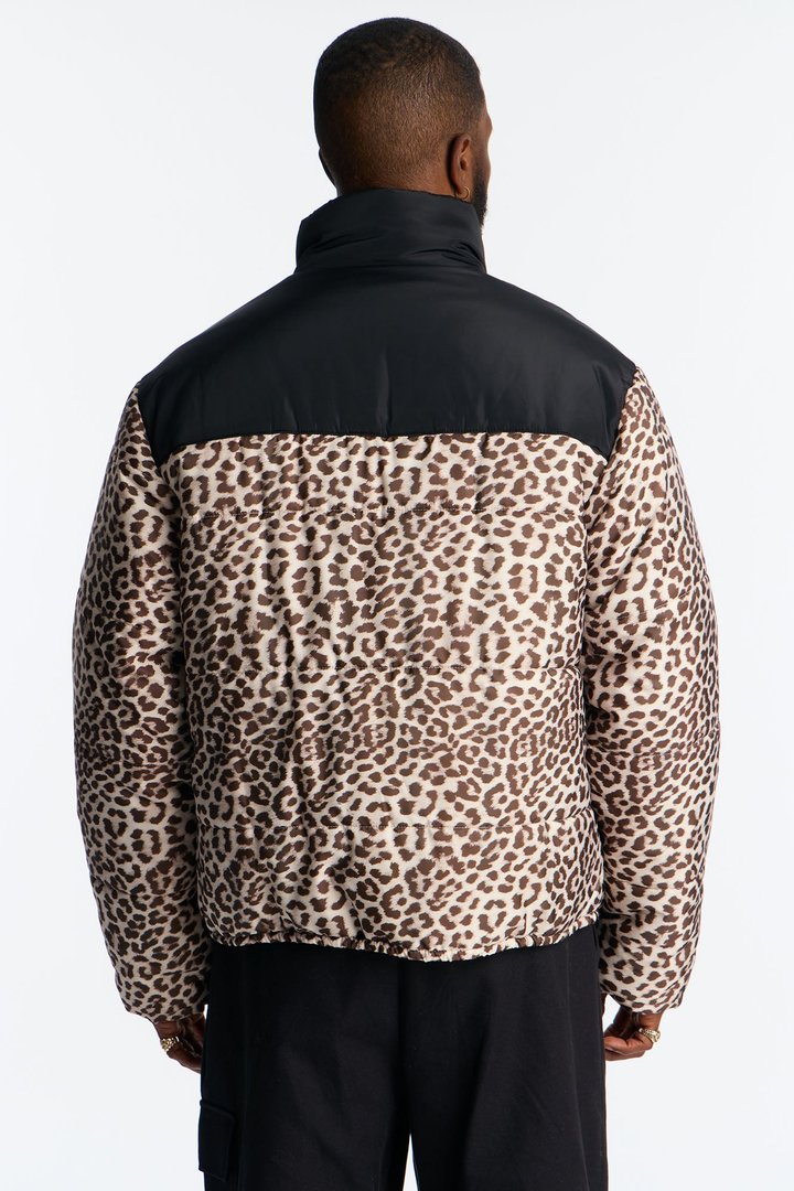 On The Prowl Leopard Print Puffer Jacket - Brown