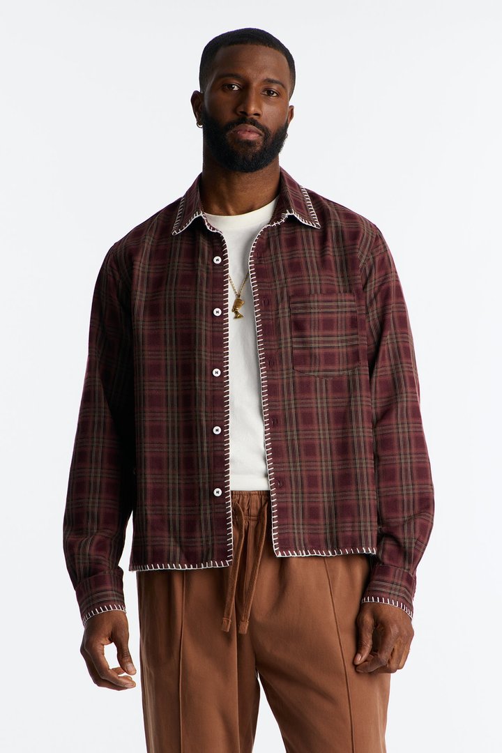Sand Canyon Stitch Flannel - Burgundy/combo