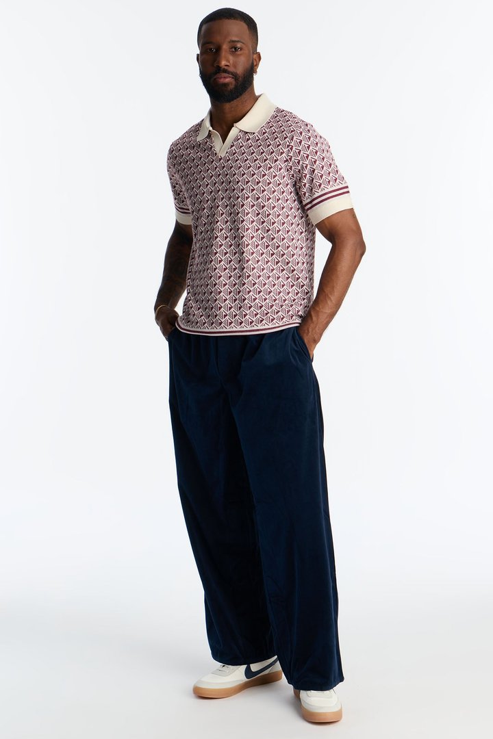 Solstice Knit Johnny Collar Polo - Burgundy/combo
