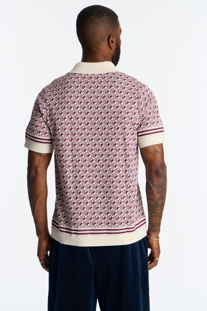 Solstice Knit Johnny Collar Polo - Burgundy/combo