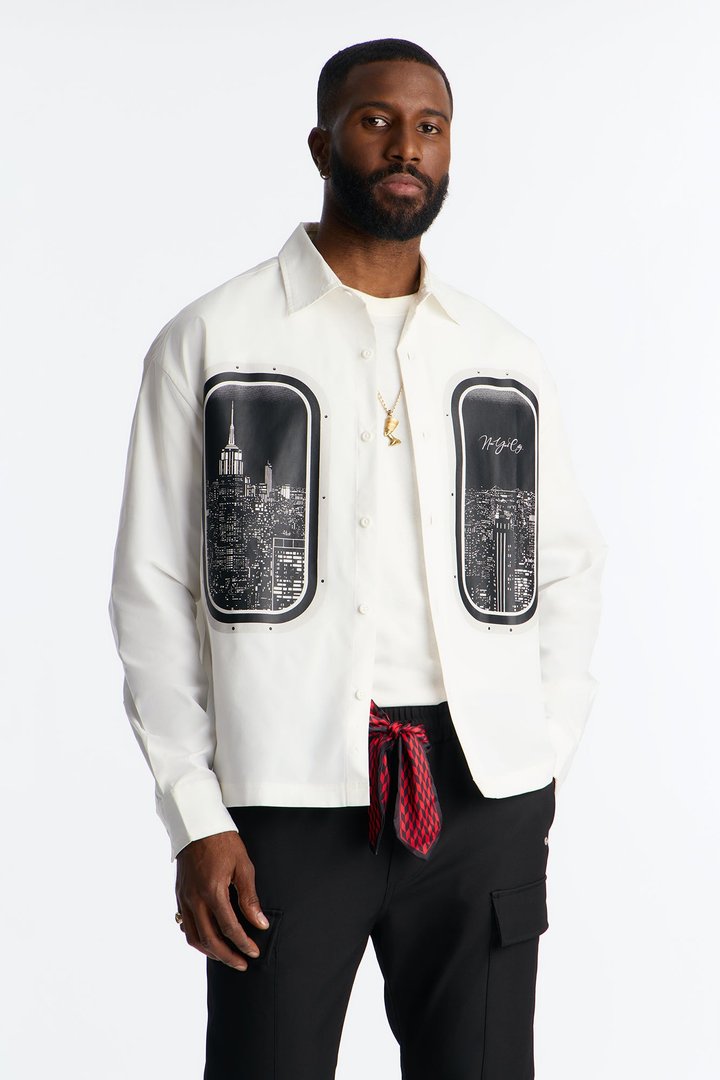 Skyline Views Button Up Shirt - White