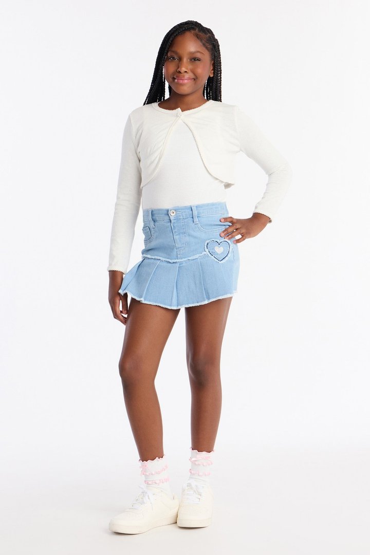 Mini I Heart U Pleated Denim Skort - Light Wash