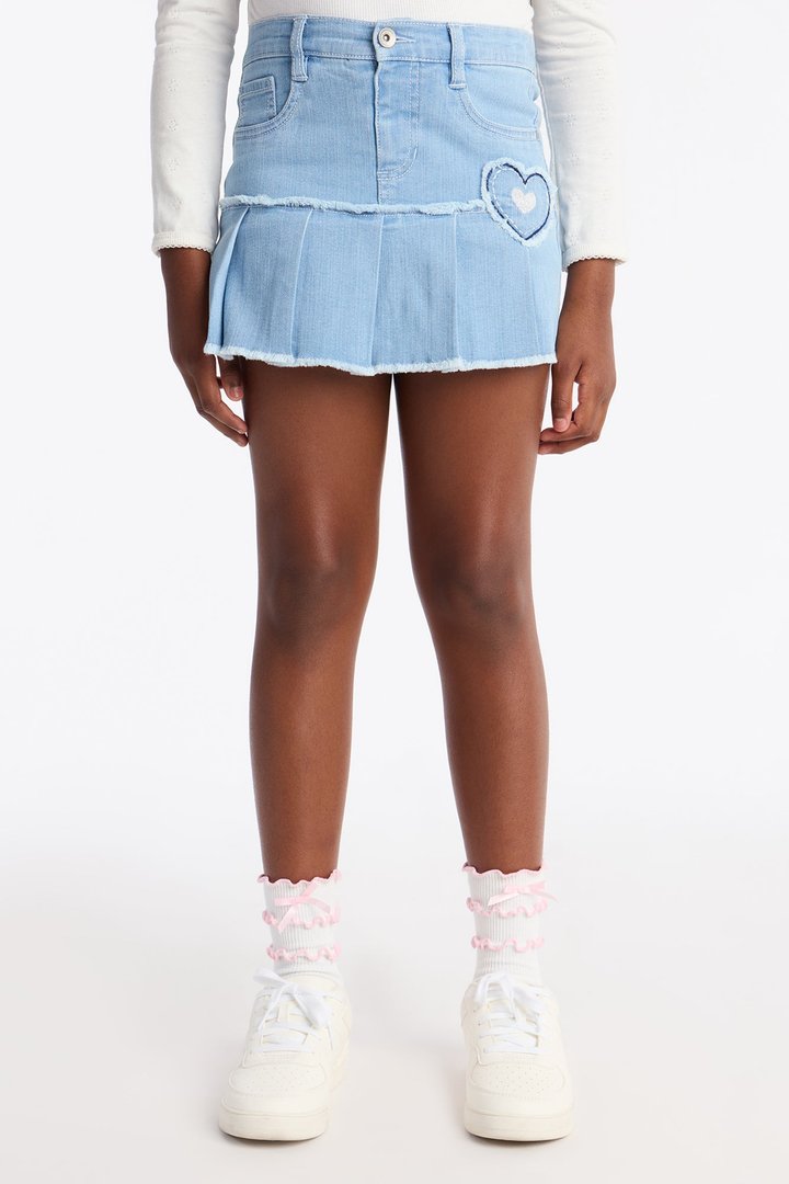 Mini I Heart U Pleated Denim Skort - Light Wash