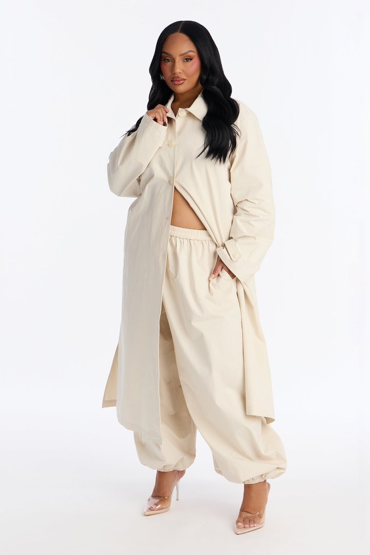 Down The Street Trench Coat Balloon Pant Set - Beige