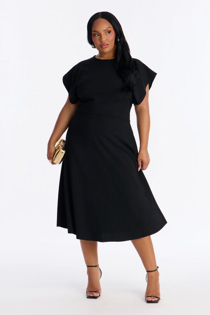 Emerie A Line Midi Dress - Black