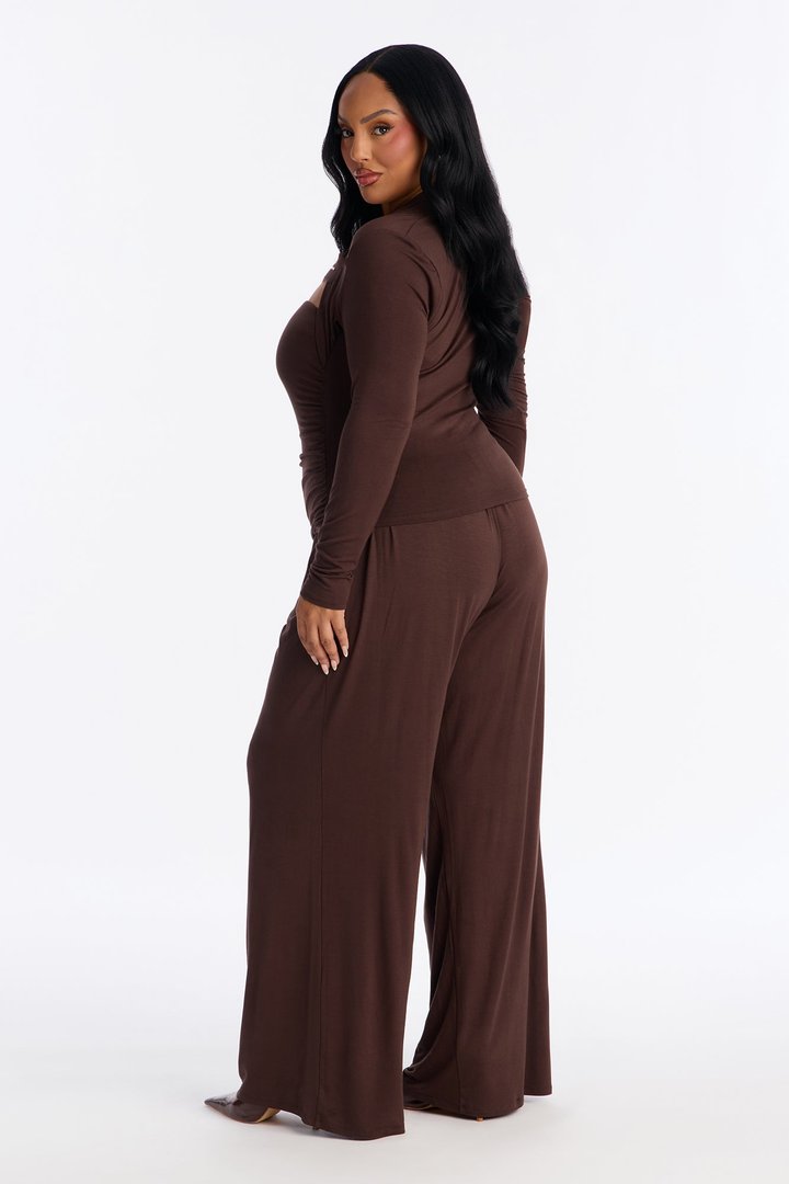 Nora Wide Leg Pant Set - Chocolate