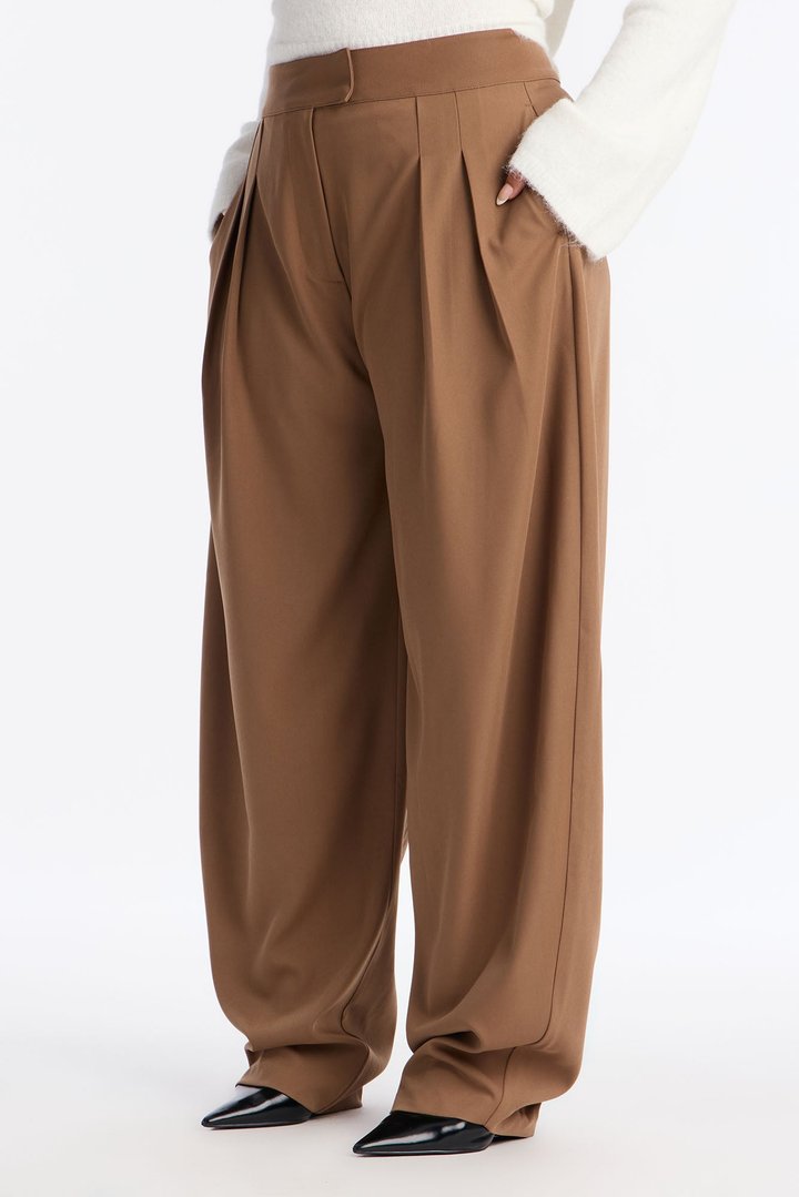 Long Lasting High Waisted Barrel Leg Trouser Pant 32″ - Camel