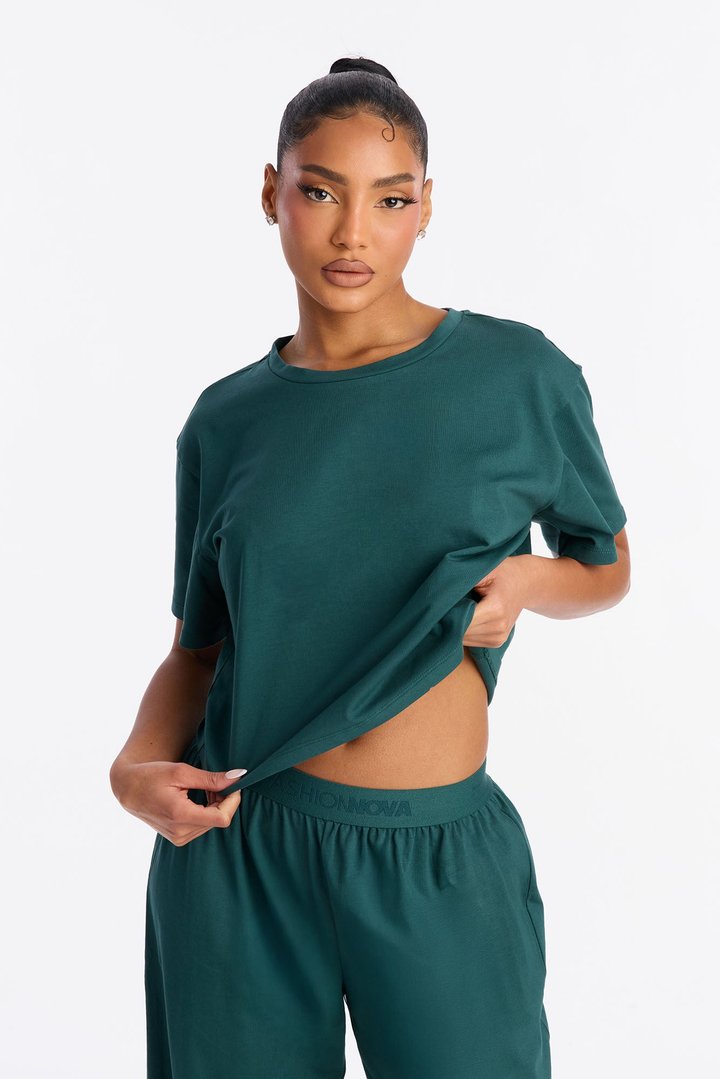 FN Mood Cotton PJ Pant Set - Hunter Green