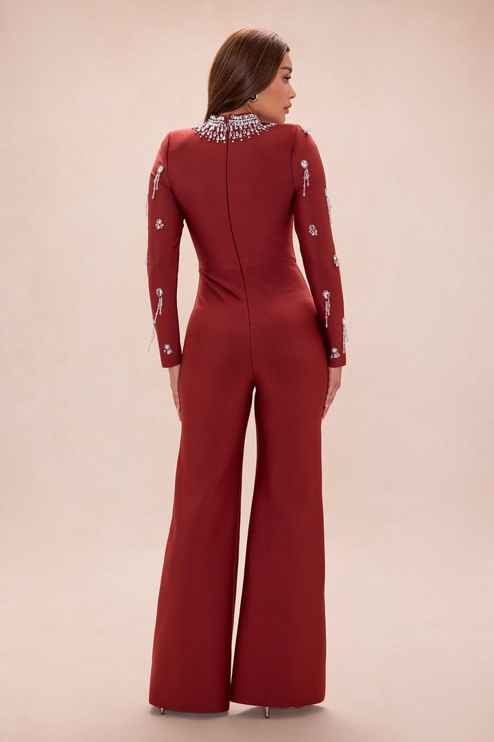 Tatum Rhinestone Bandage Jumpsuit - Copper