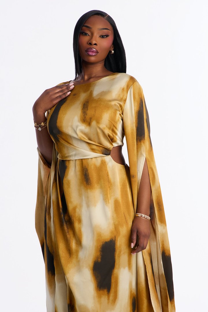 Eternal Flames Draped Satin Gown - Mustard/combo