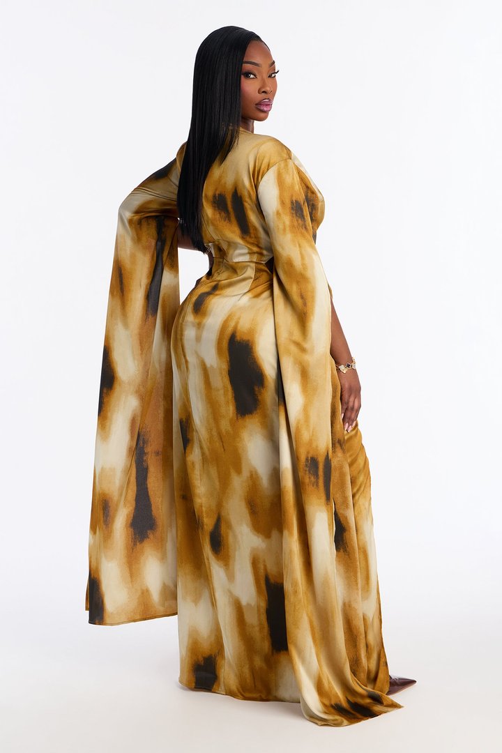 Eternal Flames Draped Satin Gown - Mustard/combo