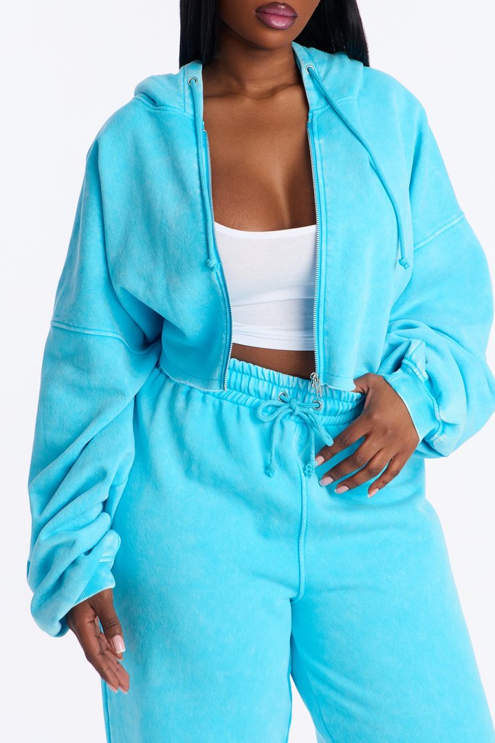 On The Go Fleece Pant Set - Aqua
