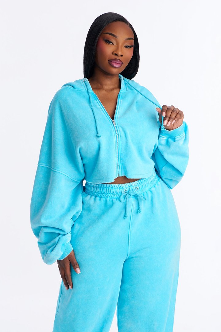 On The Go Fleece Pant Set - Aqua