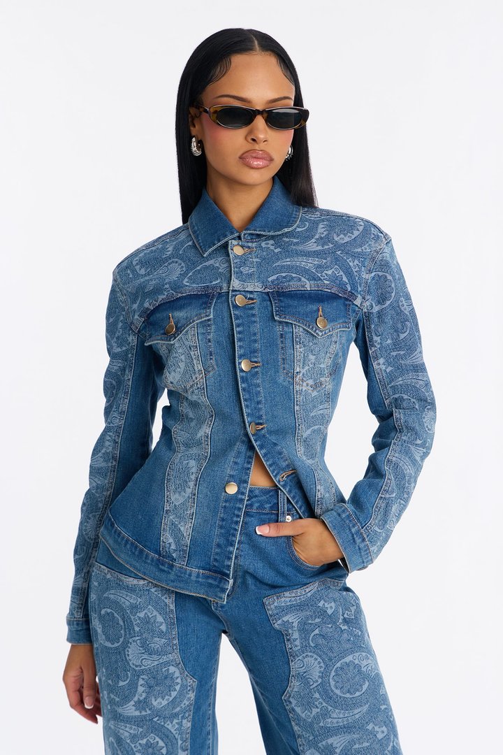 Presley Fitted Denim Pant Set - Medium Wash